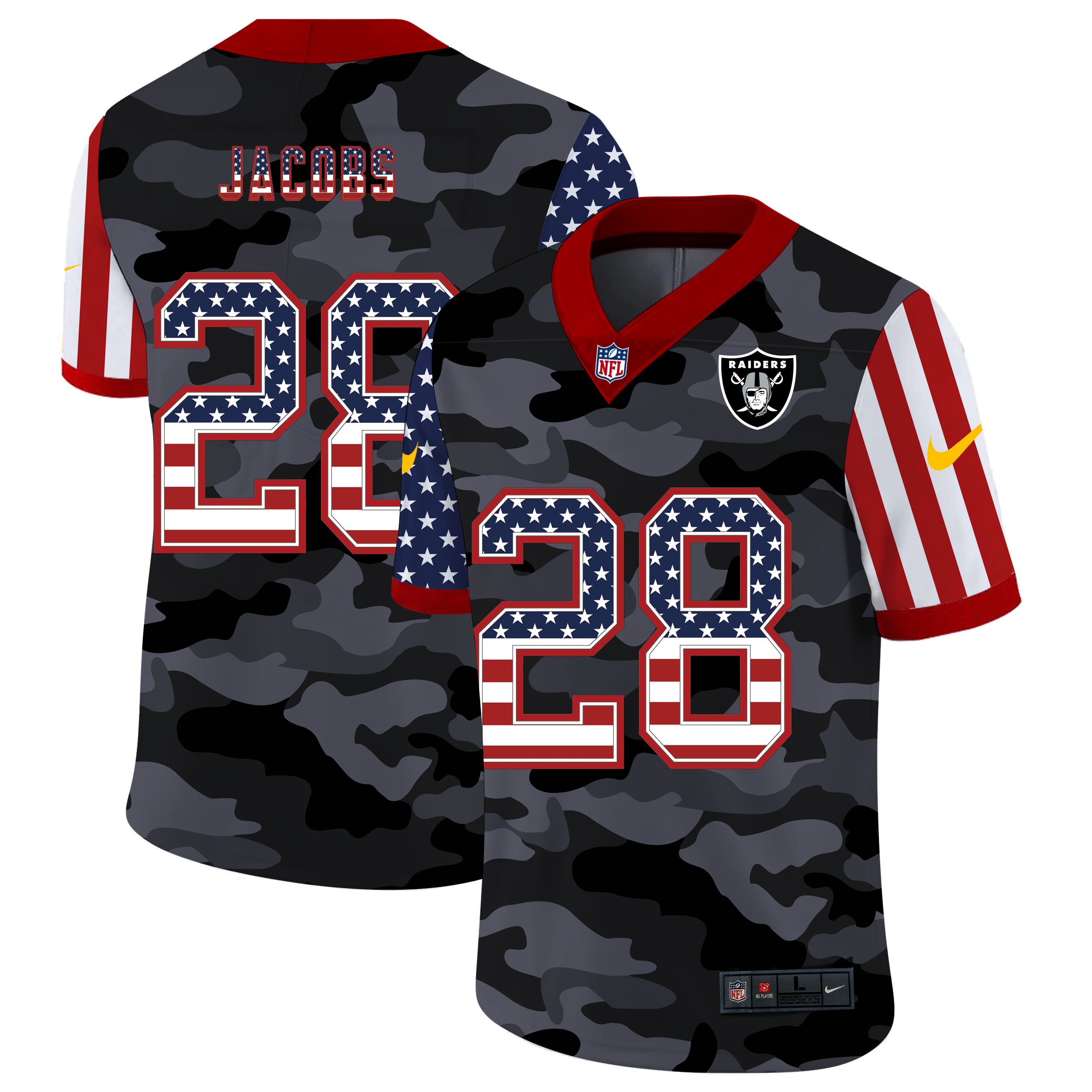 Men Oakland Raiders #28 Jacobs 2020 Nike USA Camo Salute to Service Limited NFL Jerseys